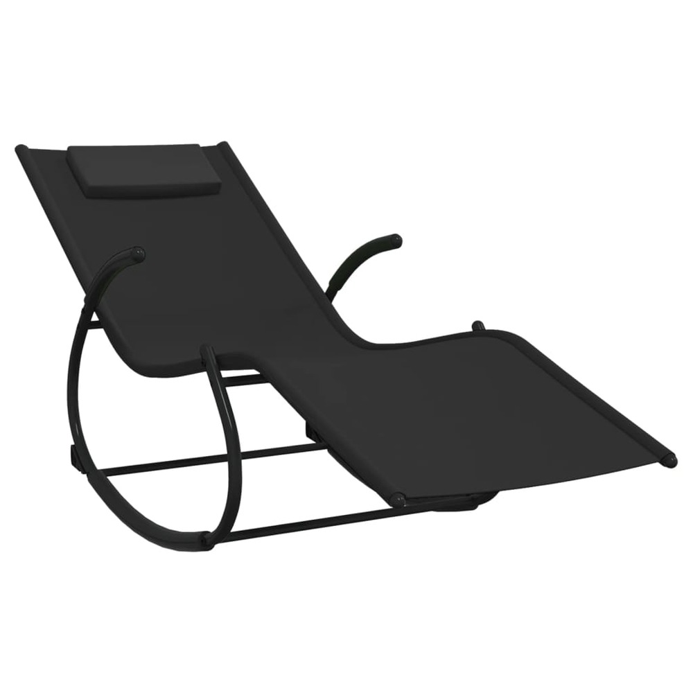 Chaise longue à bascule noir acier et textilène