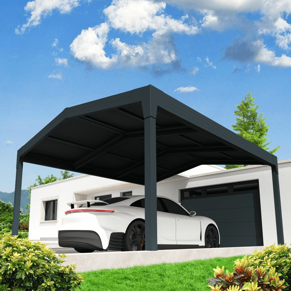 Carport solaire energy 2 pentes gris anthracite 4,106x5,978m