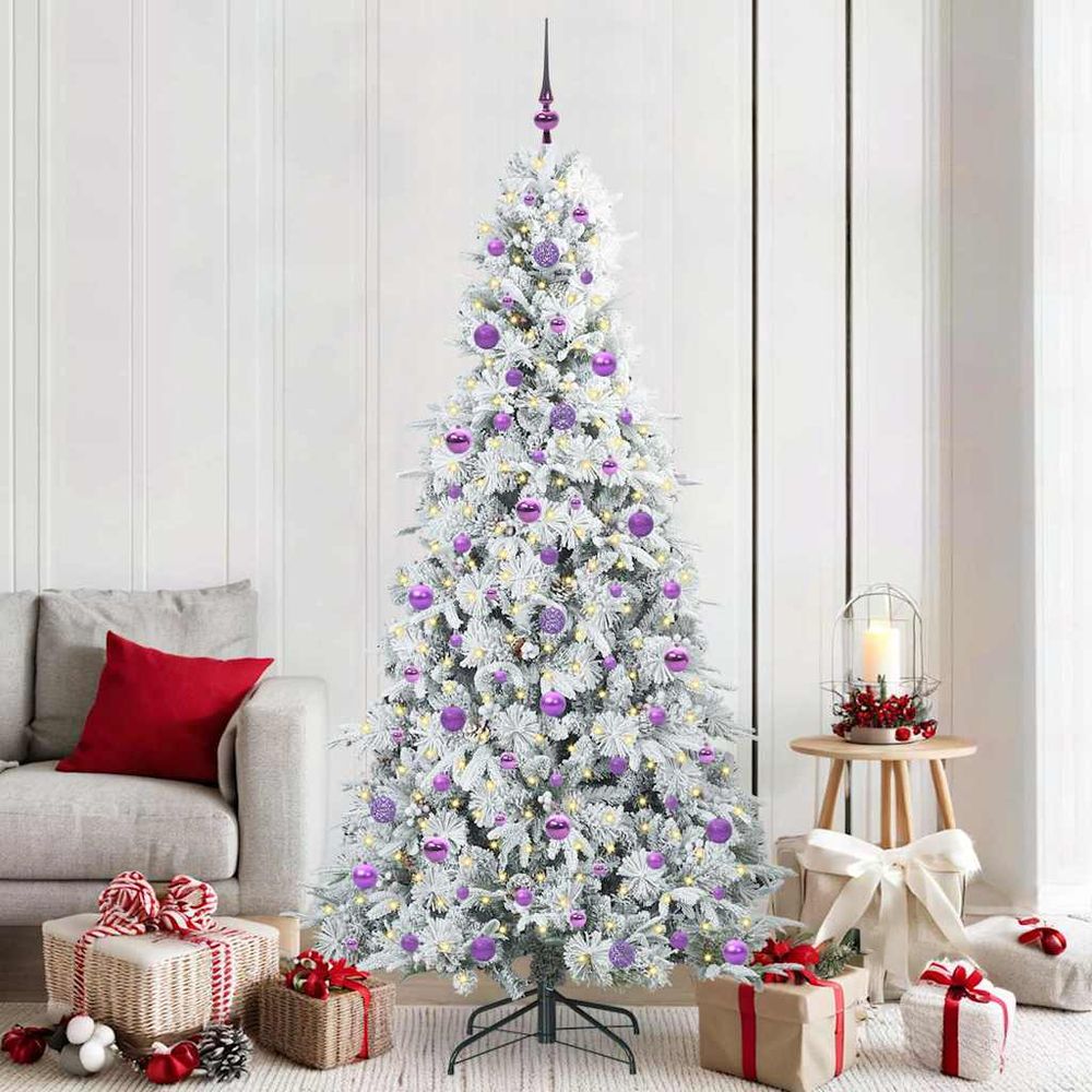 Sapin de noël artificiel dense 2.1m, pack déco complet avec 120 boules et guirlande led