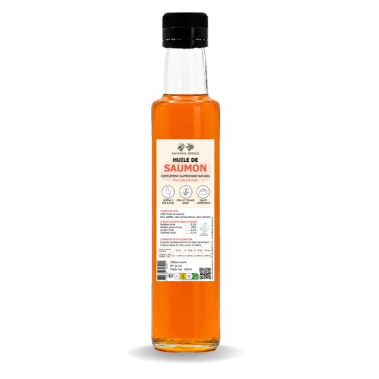 Huile de saumon pour chien et chat – complément alimentaire naturel – topper oméga-3 et appétence – 250 ml