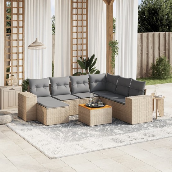 Salon de jardin avec coussins 8 pcs beige résine tressée