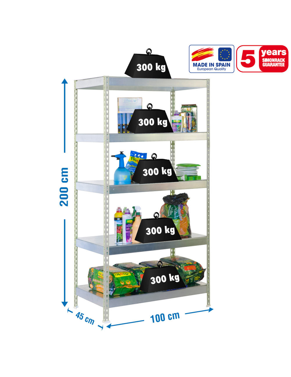 Etagère sans vis bricoforte 1004-5 metal galva/galva galvanisé 2000x1000x450 - simonrack
