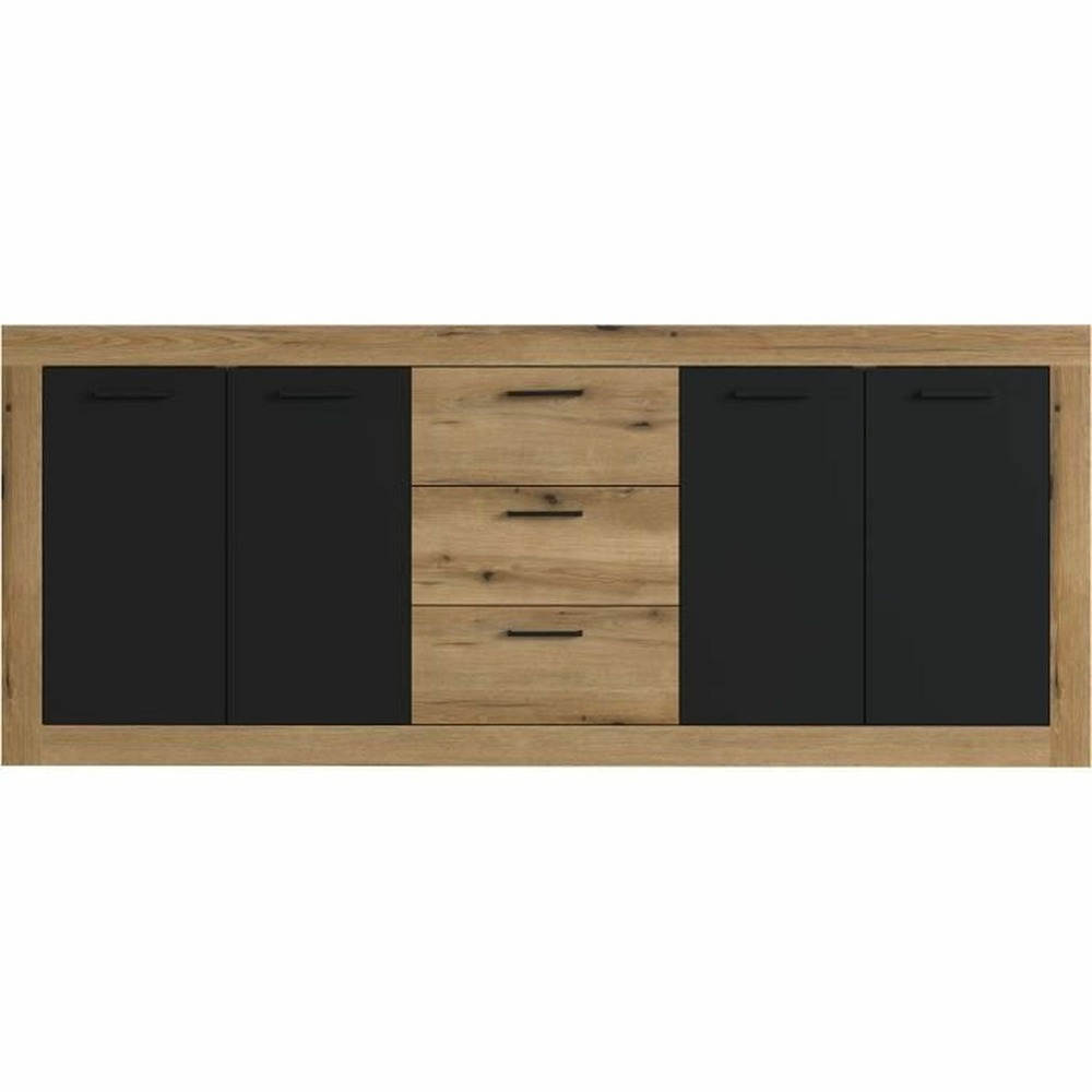 Buffet style industrile en mélaminé chêne et noir 4 portes + 3 tiroirs - 206 x 45 x 83,5 cm