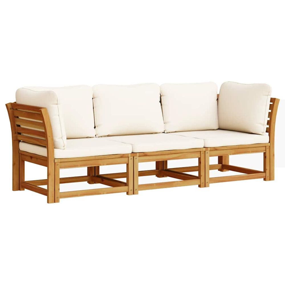 Salon de jardin 3 pcs avec coussins bois massif d'acacia
