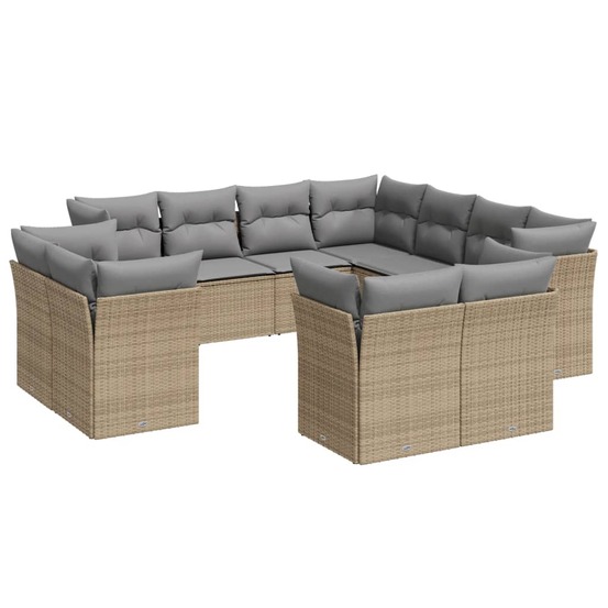 Salon de jardin 11 pcs avec coussins beige résine tressée