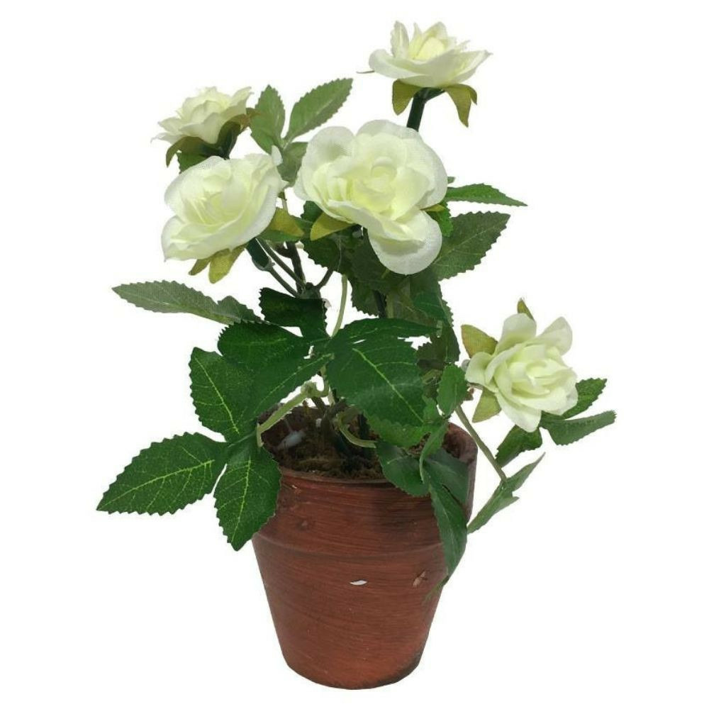 ~rosier plante fleur artificielle extérieur cimetière tissu blanc 12cm