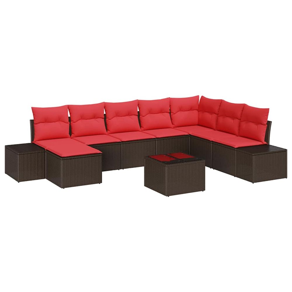 Ensemble de canapé de jardin 8 pc marron et rouge polyrotin
