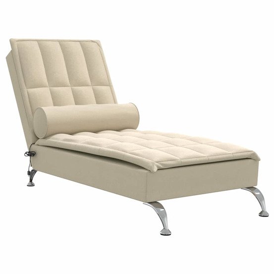 Chaise longue de massage avec traversin crème tissu bain de soleil