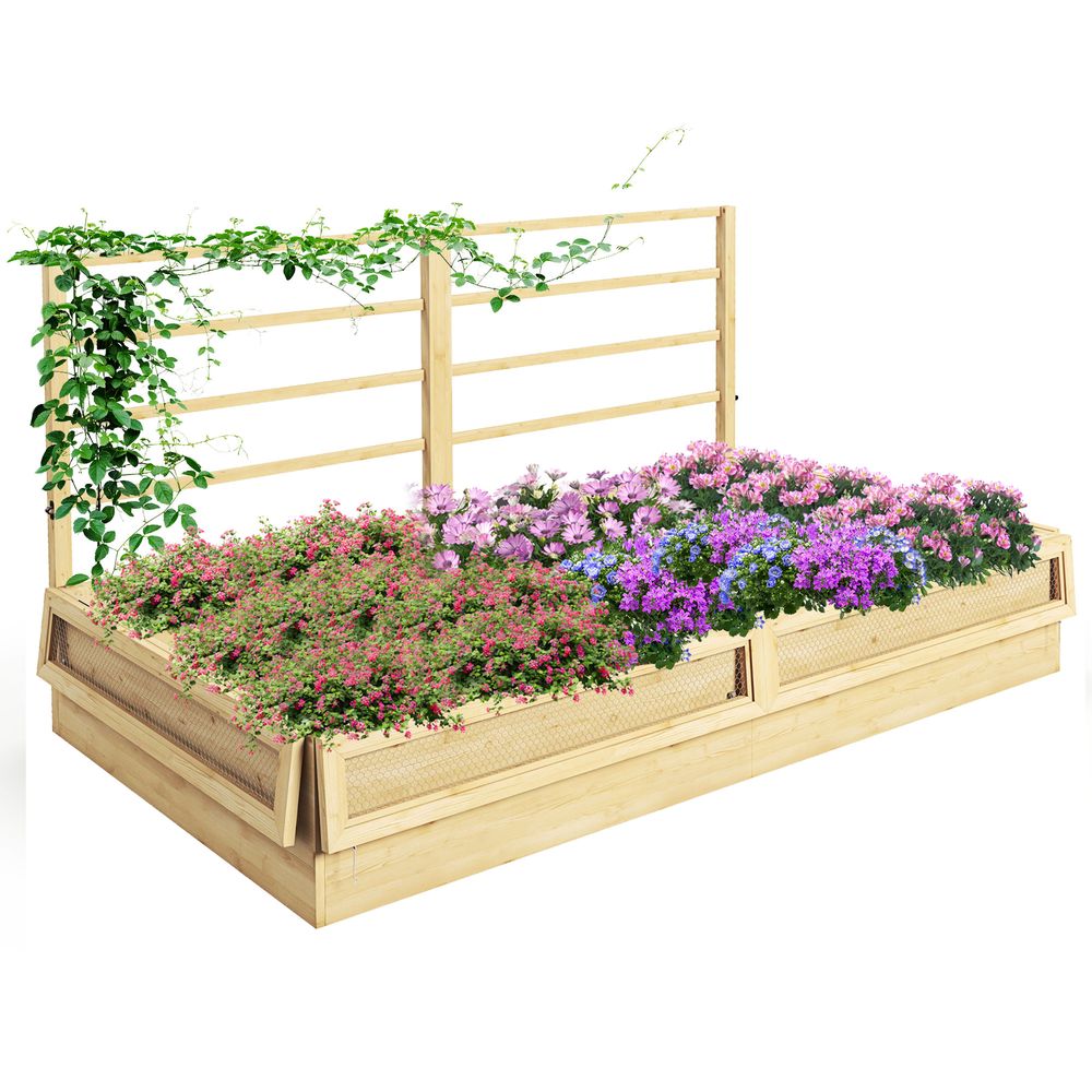 Carré potager avec treillis filet de protection bois massif 183x98x95cm naturel