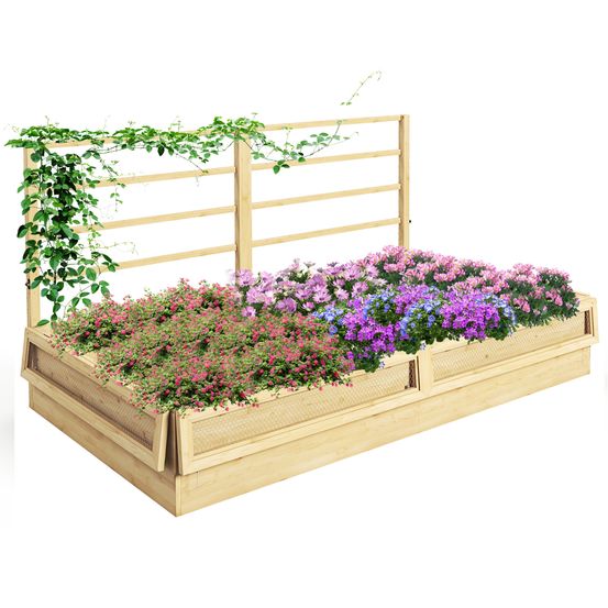 Carré potager avec treillis filet de protection bois massif 183x98x95cm naturel