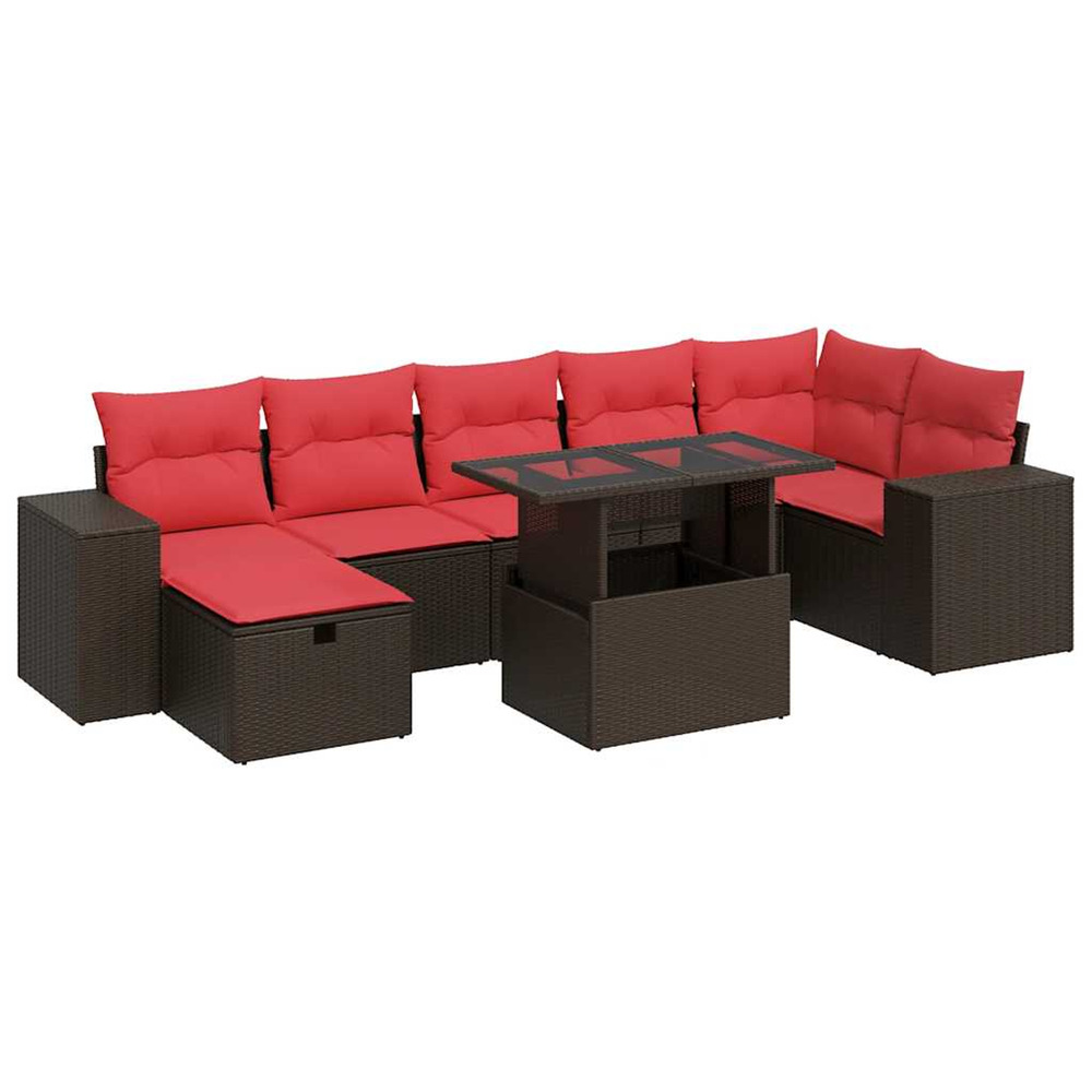 Salon de jardin avec coussins 8 pcs noir résine tressée acacia