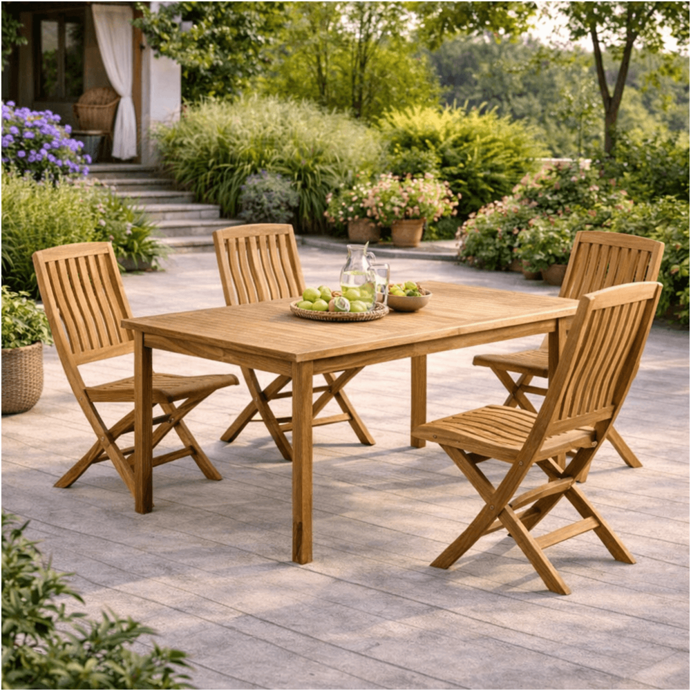 Ensemble table de jardin en teck frida 200 et 4 chaises lisato