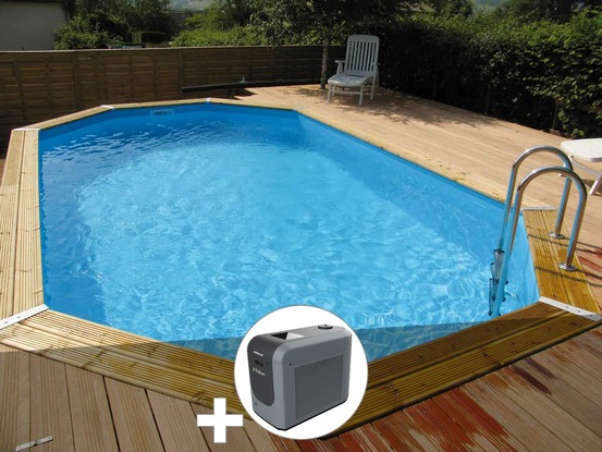 Kit piscine bois océa 6,10 x 4,00 x 1,30 m - liner gris + poolican