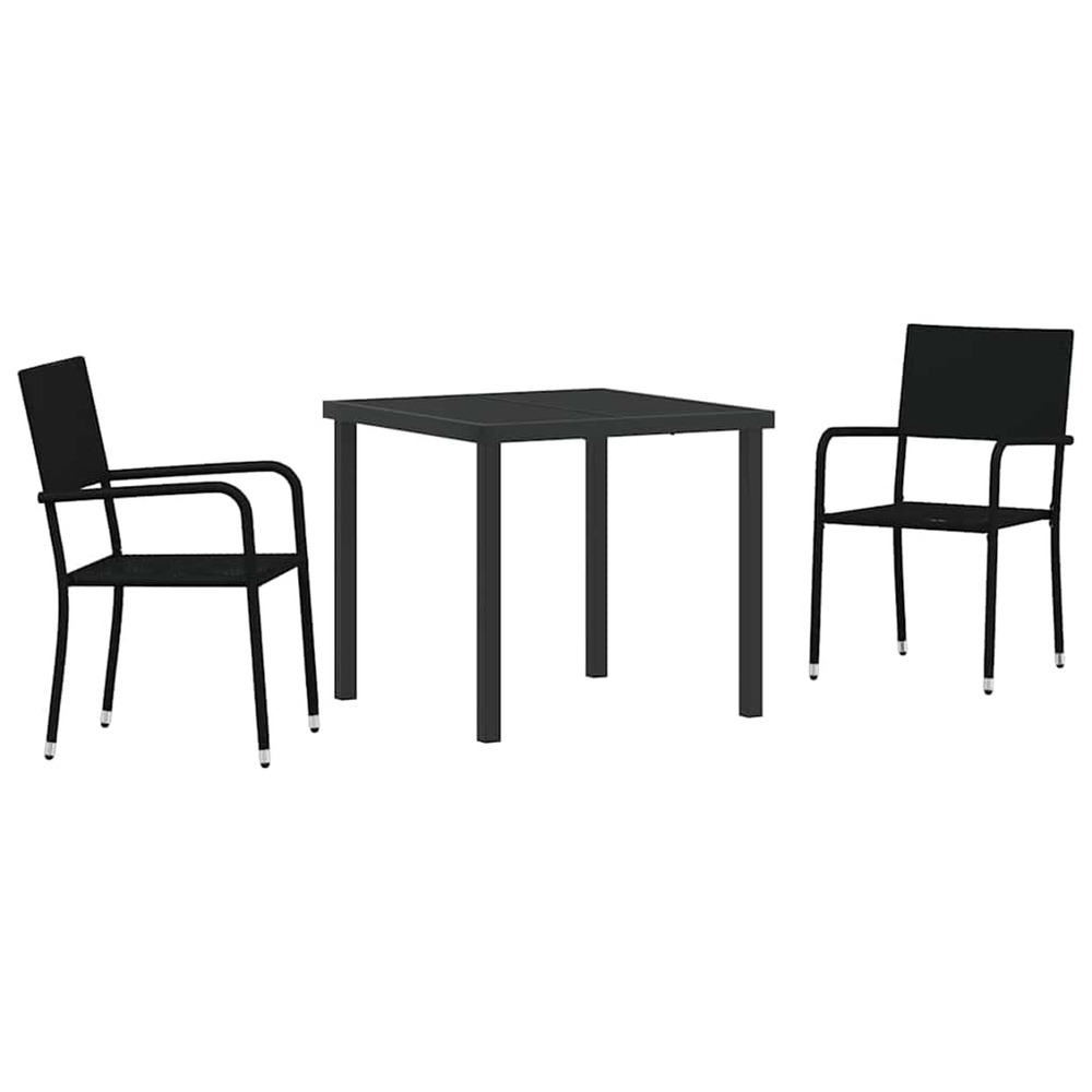 Ensemble de salle à manger pour jardin 3 pcs noir polyrotin