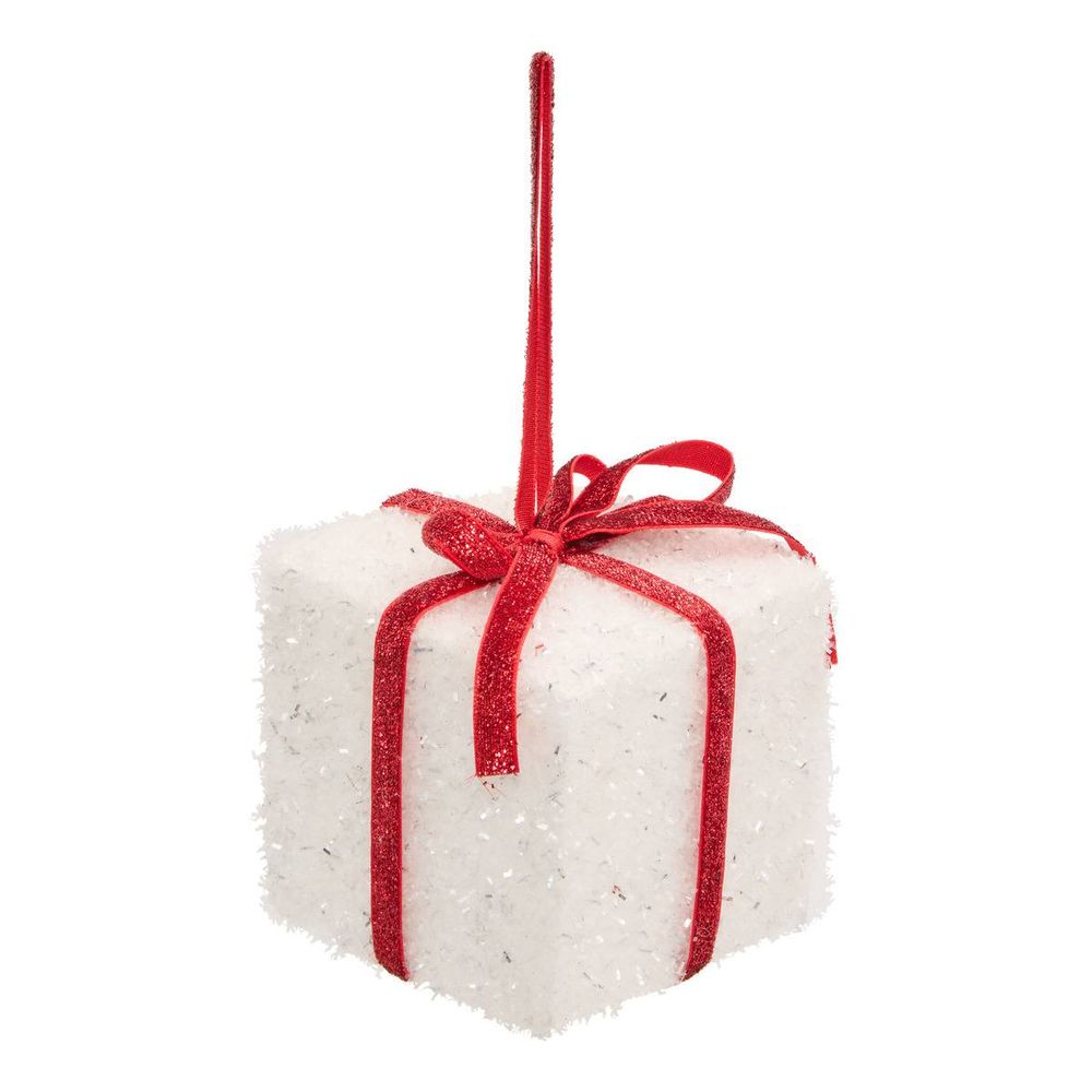 Suspension de sapin cadeau rouge et blanc 12 cm