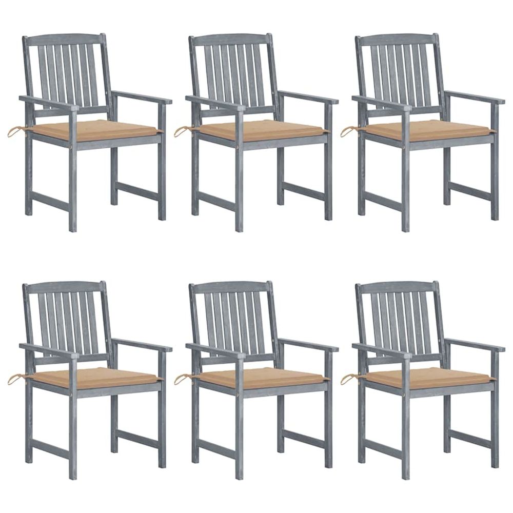 Chaises de jardin et coussins lot de 6 bois acacia massif gris