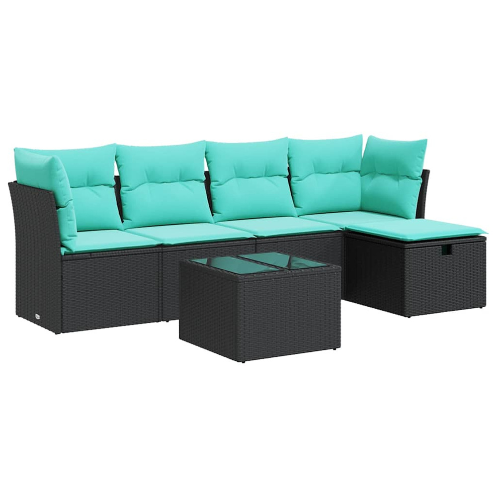 Salon de jardin 6 pcs avec coussins noir résine tressée