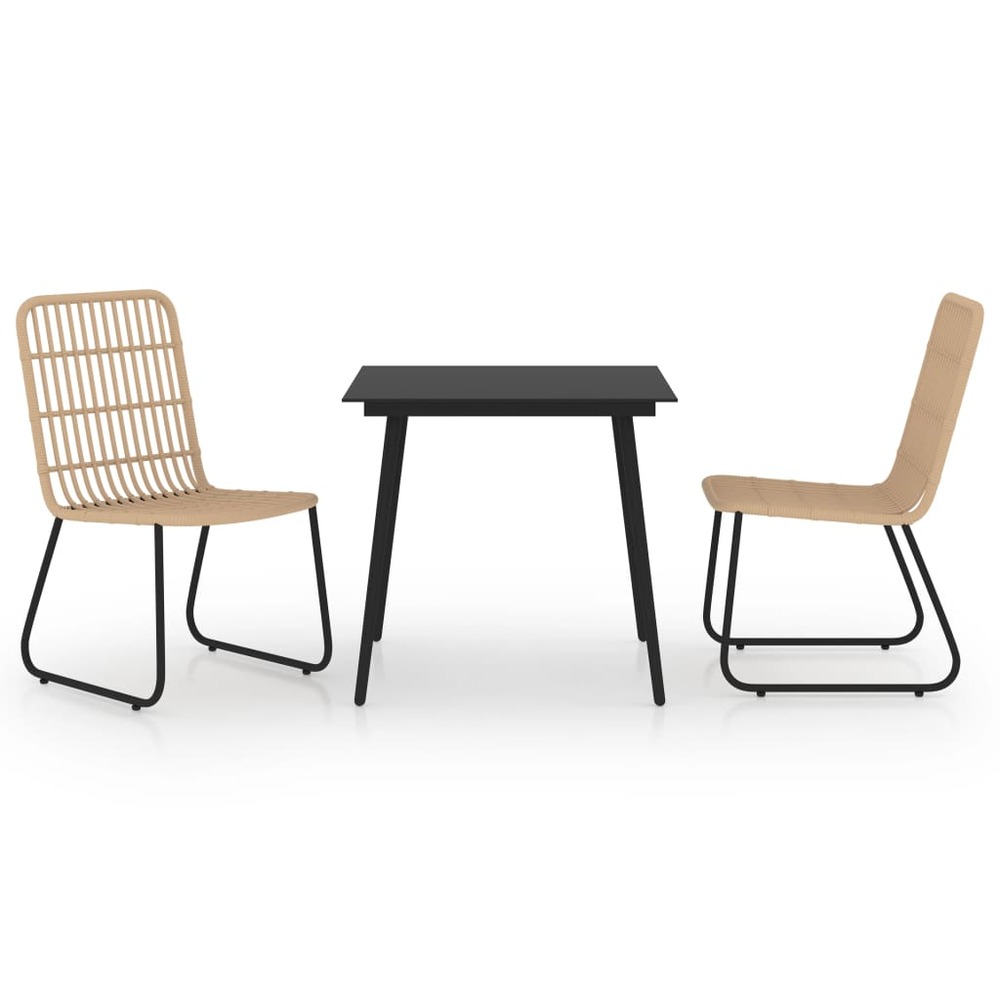 Ensemble à dîner salon de jardin meuble d'extérieur 3 pièces résine tressée et verre