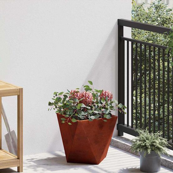 Jardinière carrée acier corten pour jardin terrasse rouille 30 cm
