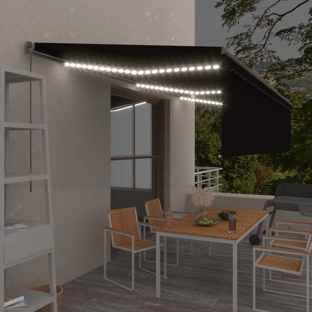 Auvent manuel rétractable avec store et led 6x3 m anthracite