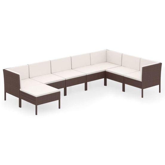 Salon de jardin 8 pcs avec coussins résine tressée marron