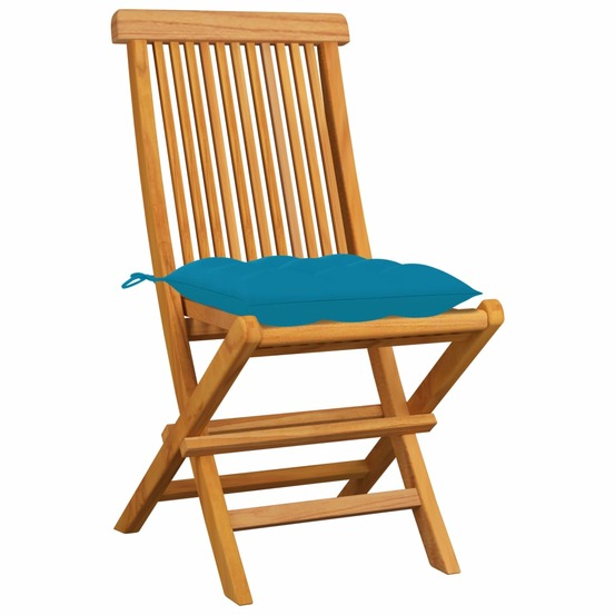Chaises de jardin avec coussins bleu clair lot de 4 teck massif
