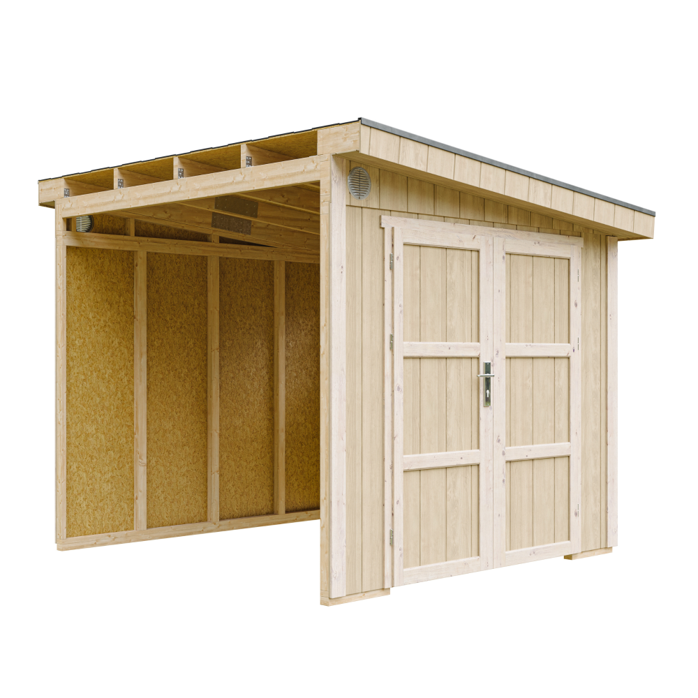 Abri de jardin qualité premium 5,9 m² - h231x248x294 cm - sans plancher e paroi latérale - timbela m938b