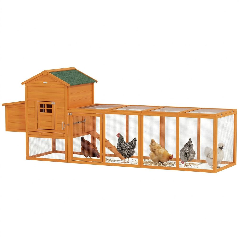 Grand poulailler bois extérieur 3 à 6 poules toit bitumé 297x68x118cm