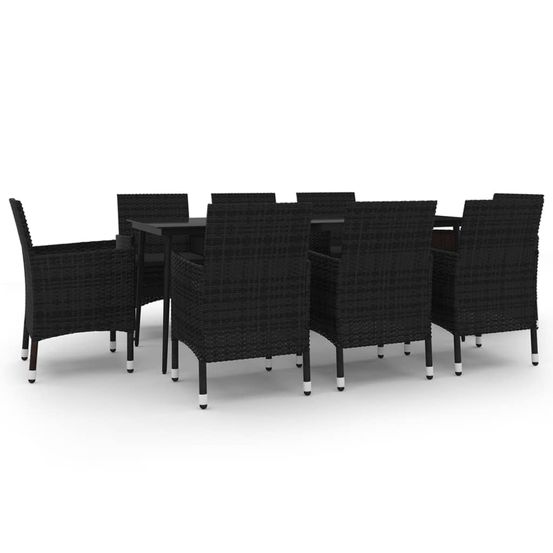 Ensemble à manger de jardin coussins 9 pcs résine tressée verre