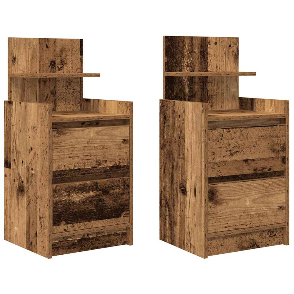 Tables de chevet avec 2 tiroirs 2 pcs vieux bois 38x34x80 cm