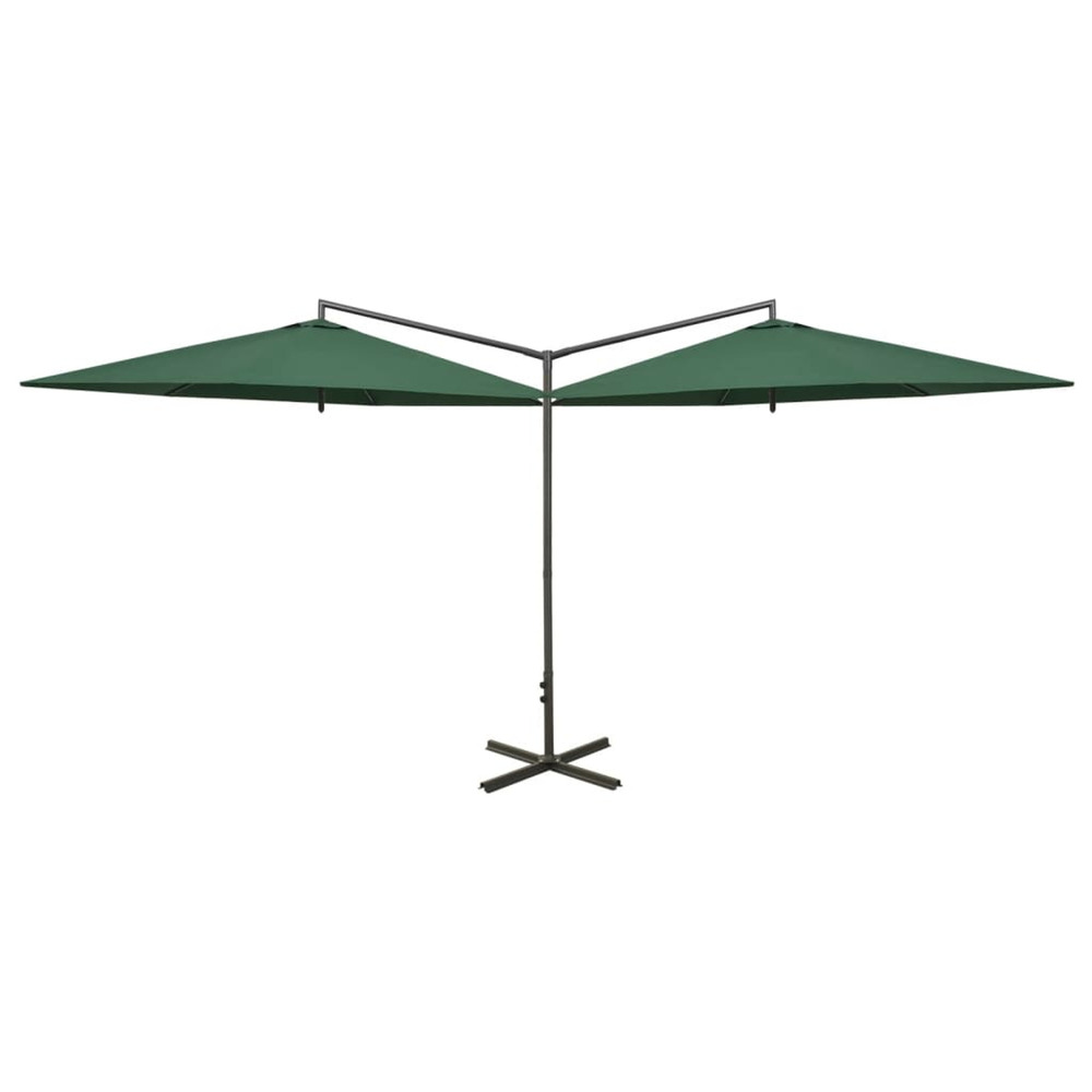 Parasol de jardin double avec mât en acier vert 600 cm