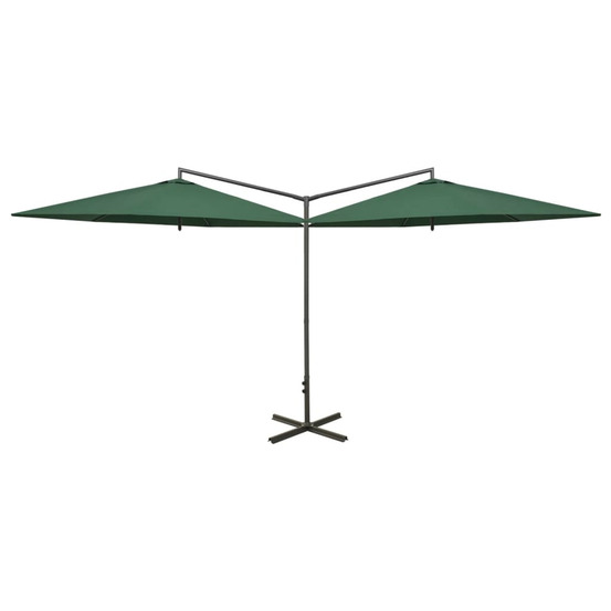 Parasol de jardin double avec mât en acier vert 600 cm