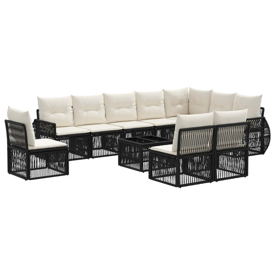 Ensemble de canapé de jardin 11 pcs noir et blanc crème