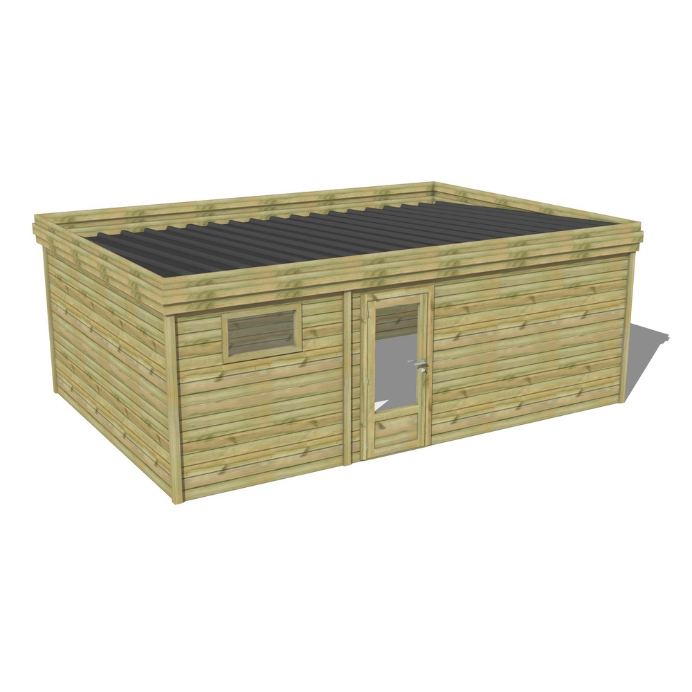 Abri de jardin bois pin traité autoclave 27mm - 6,89x4,34m / 30m2 - bac acier - abri français