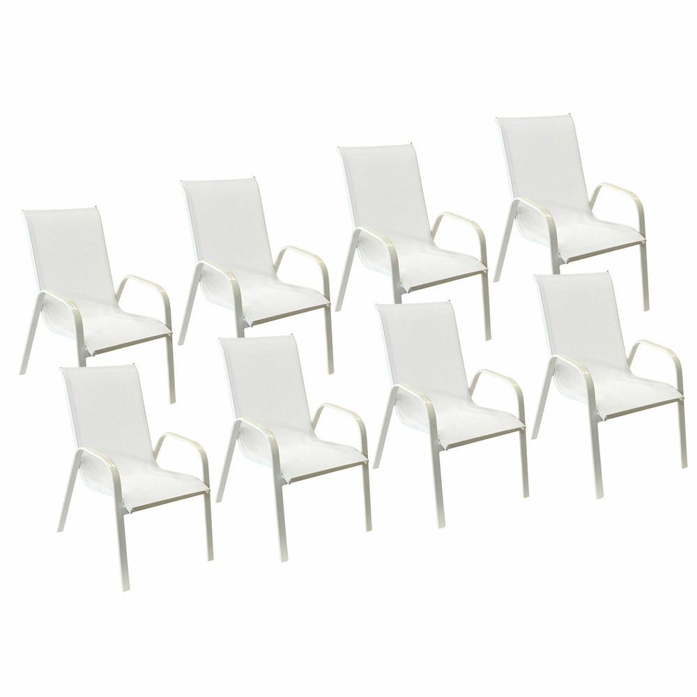 Lot de 8 chaises marbella en textilène blanc - aluminium blanc