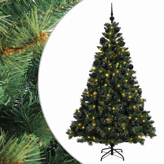 Arbre de noël artificiel avec boule 180 cm 300 led blanc chaud