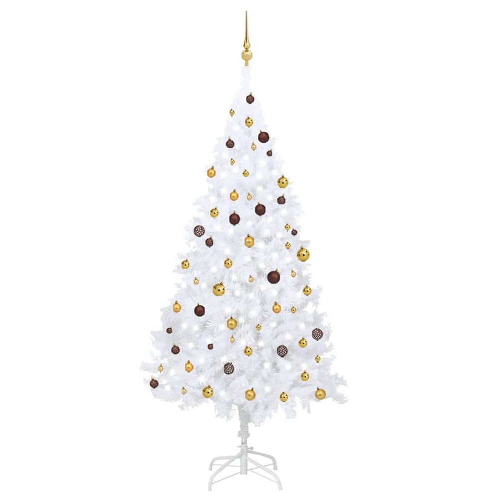 Arbre de noël artificiel pré-éclairé et boules blanc 240 cm