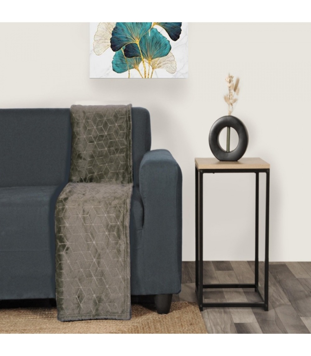 Plaid en flanelle à motif reliefé géométrique, gris anthracite, 220x240cm, polyester - atout ciel