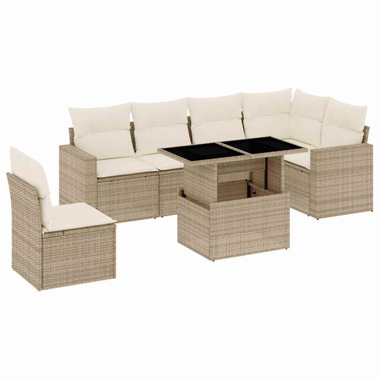 Salon de jardin avec coussins 7 pcs beige résine tressée