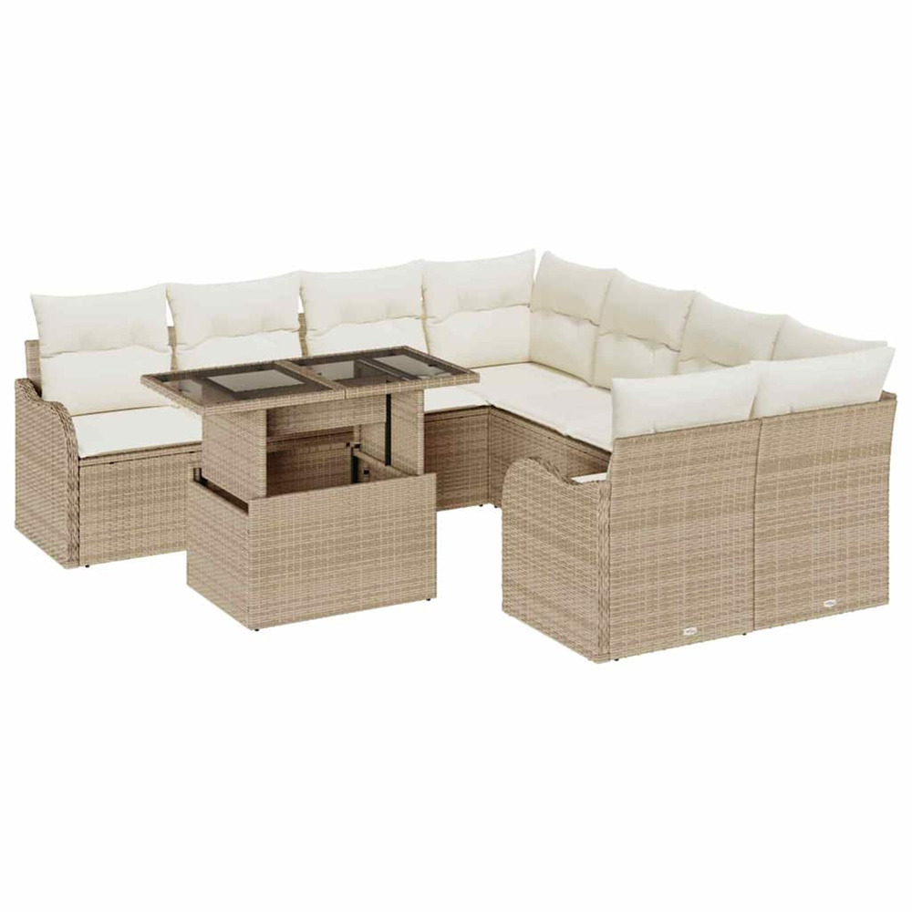 Ensemble de canapé de jardin 9 pcs beige poly rattan