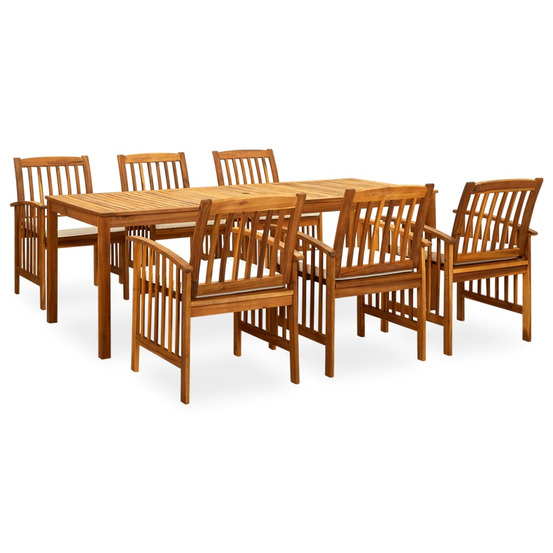 Ensemble à manger de jardin 7 pcs avec coussins acacia solide