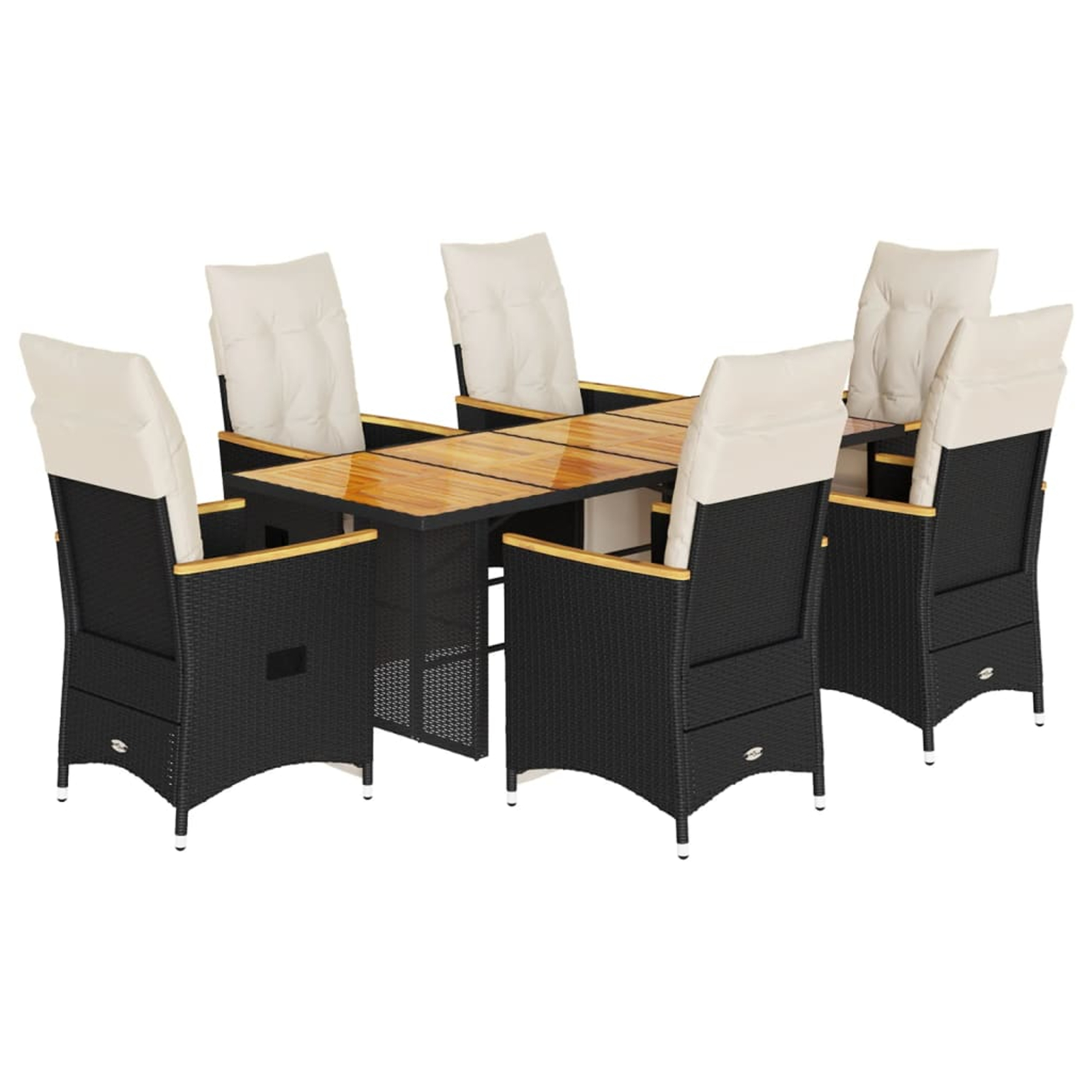 Ensemble de bistro de jardin 7 pcs coussins noir poly rotin