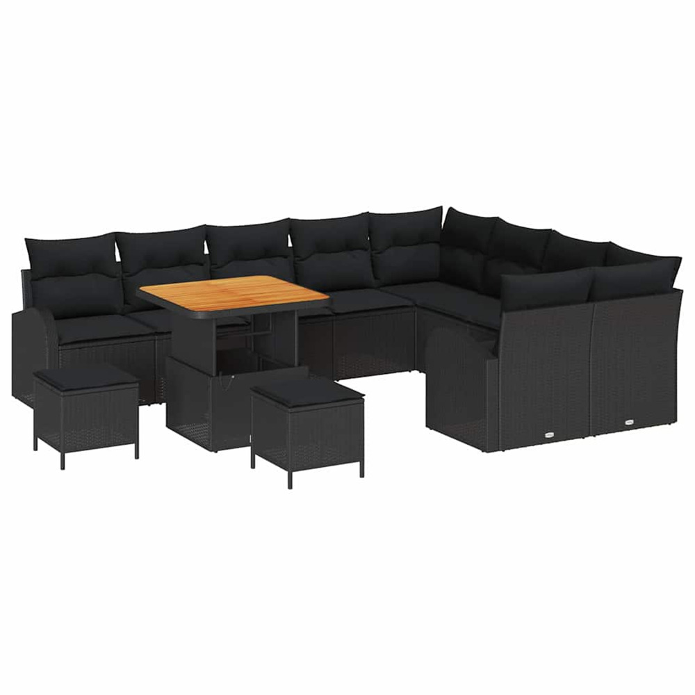 Ensemble de canapé de jardin 12 pcs noir poly rotin