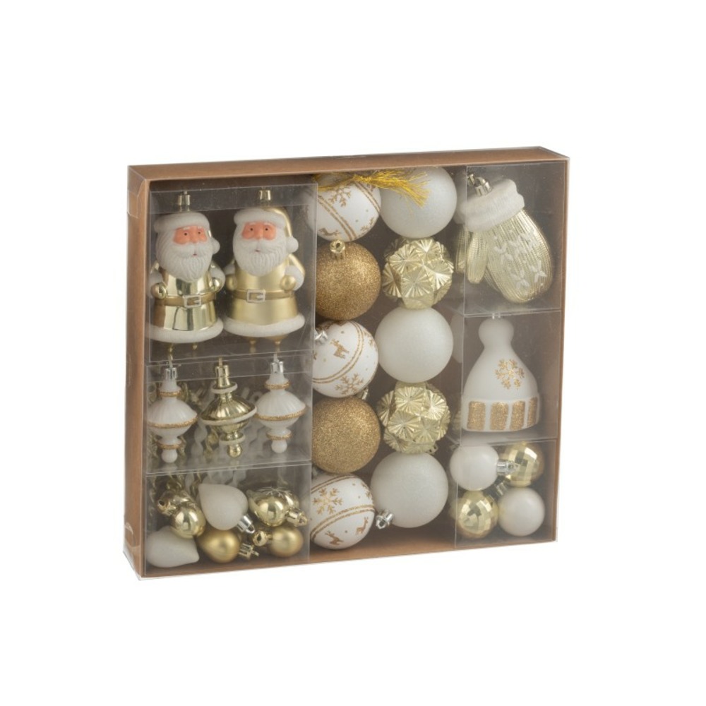 Boite de 45 décorations de noël en plastique blanc 30x6x30 cm