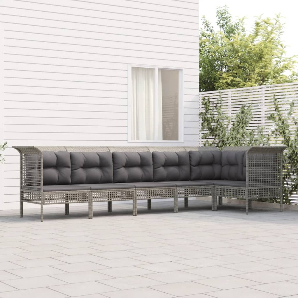 Salon de jardin 6 pcs avec coussins gris résine tressée