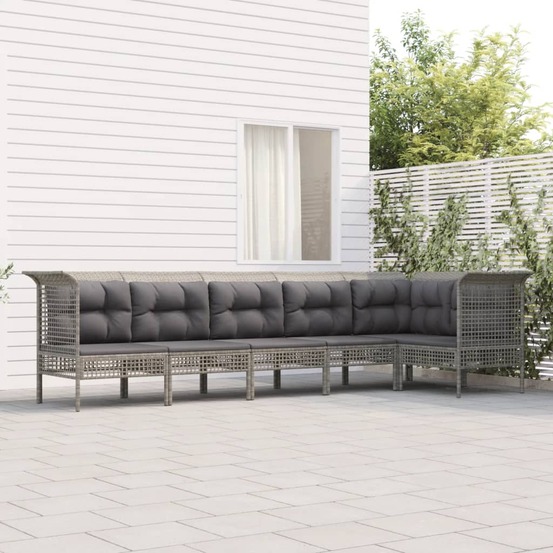 Salon de jardin 6 pcs avec coussins gris résine tressée