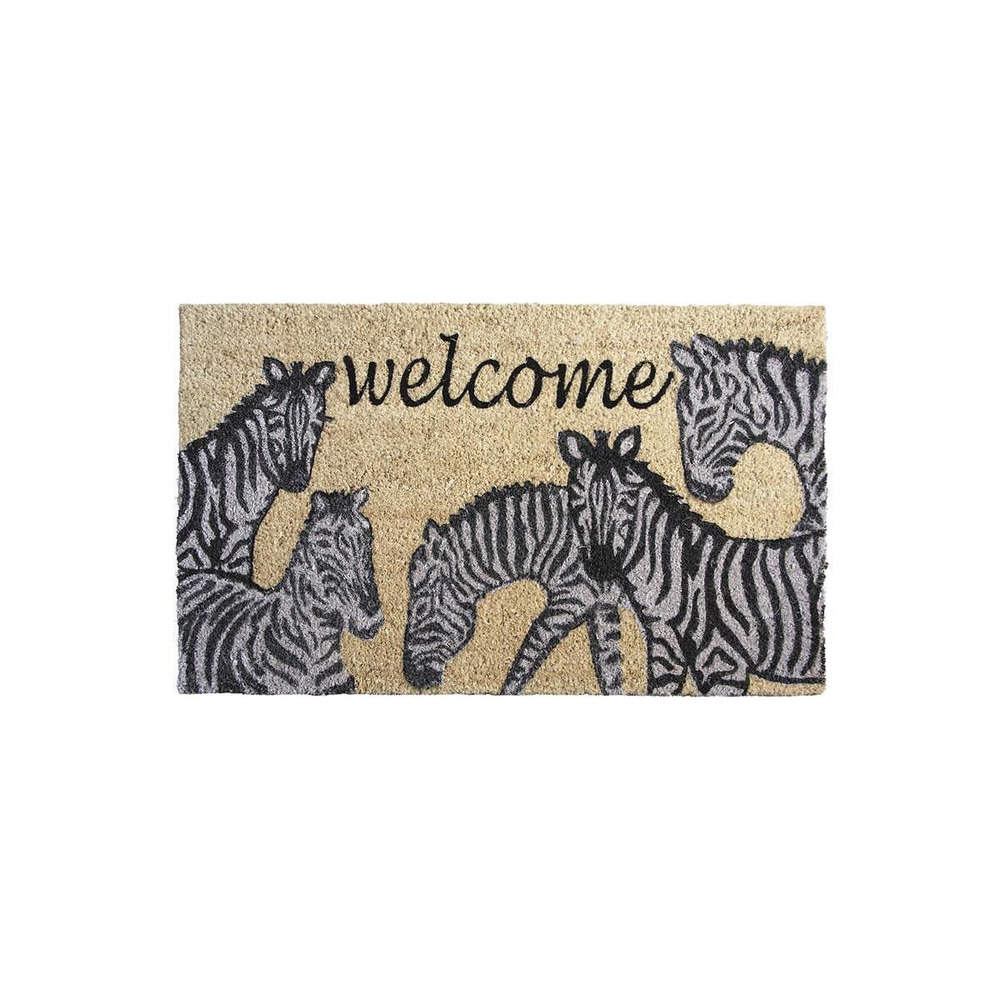 Paillasson en coco avec inscriptions 75 x 45 cm zèbres welcome