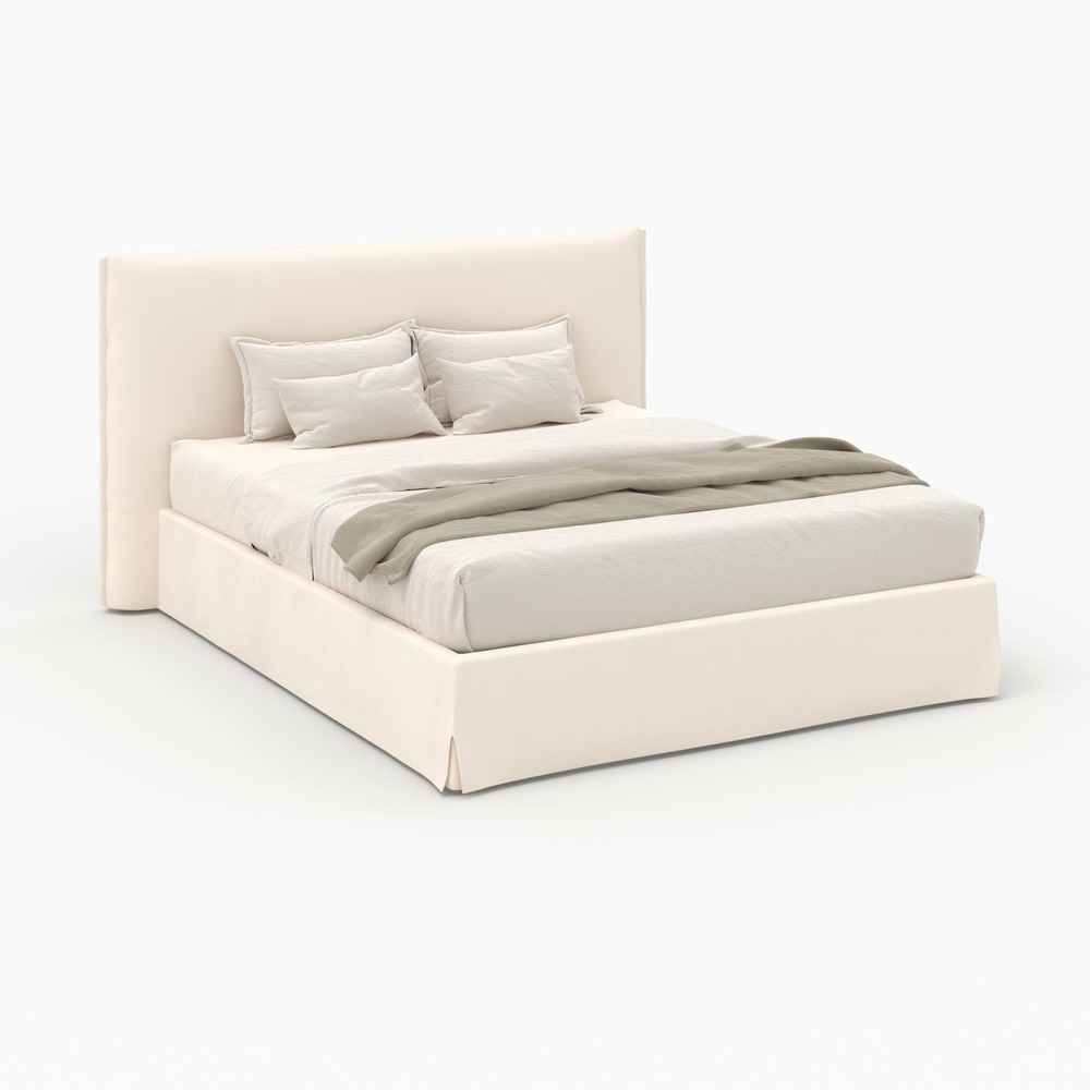 Safia-lit coffre 160x200 cm en tissu blanc déhoussable