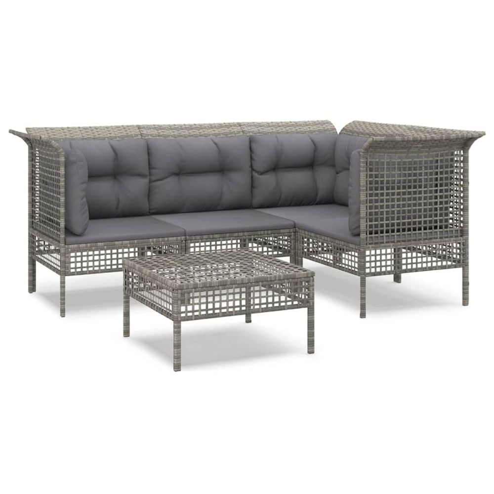 Salon de jardin 5 pcs avec coussins gris résine tressée