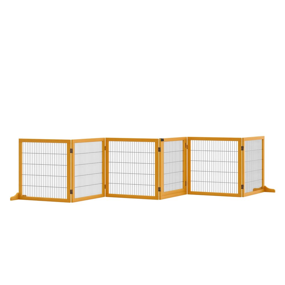Barrière sécurité 6 panneaux bois acier chien moyen pliable porte serrure 432x70cm naturel - comfortxl pet living